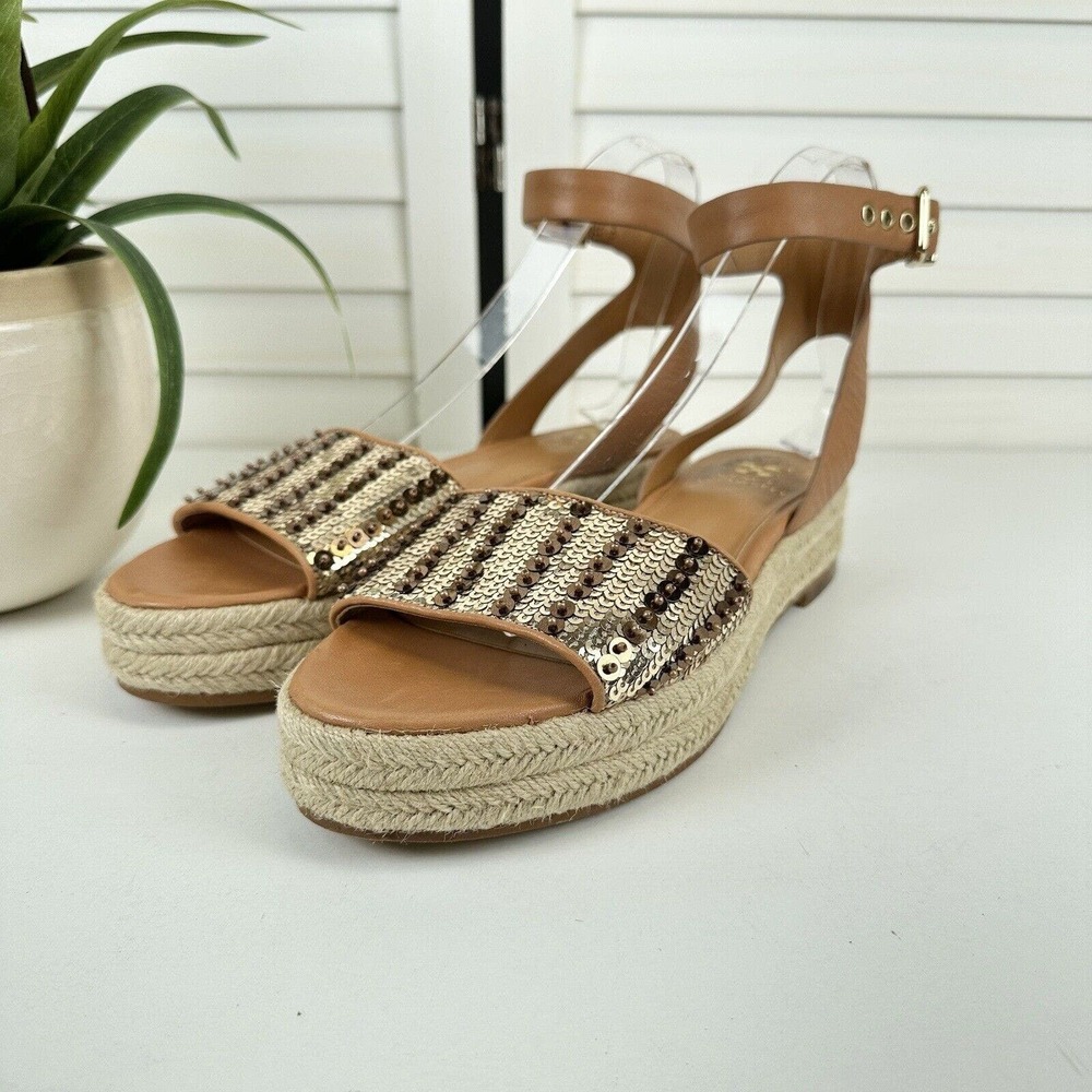 Vince Camuto Kathalia Flatform Sandal Gold Copper Sequin Espadrille Shoe Size 10